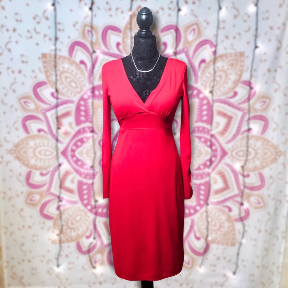 Be Smart Red V-Neck Midi Sexy Dress